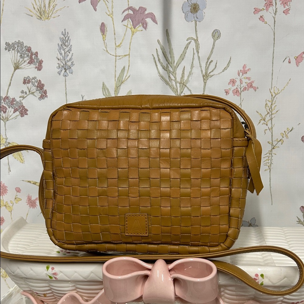 ABLE Valerie Woven Tan Leather Crossbody Bag